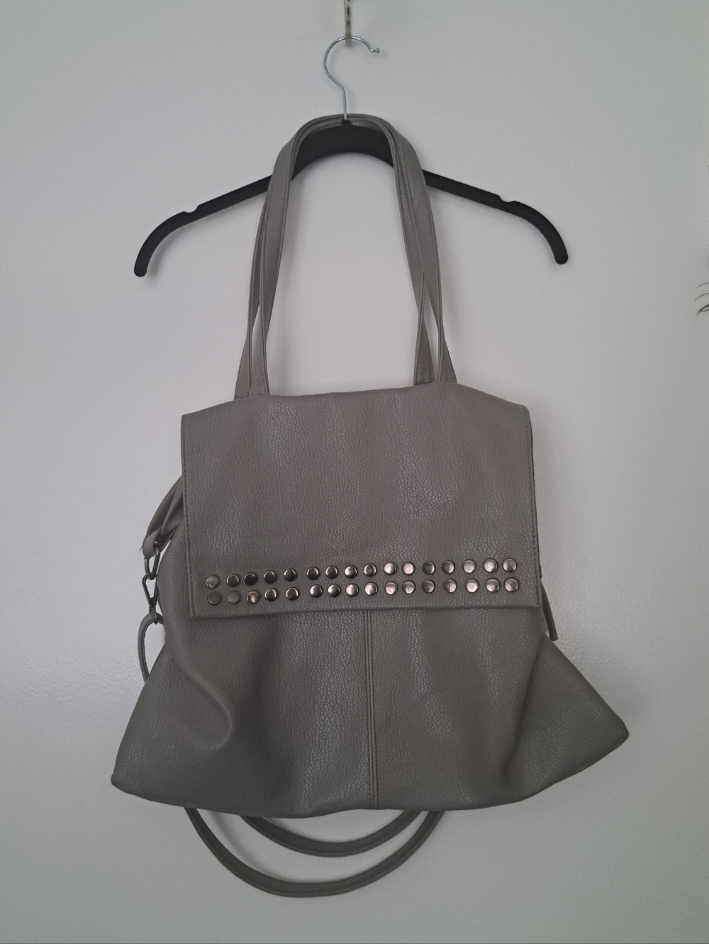 Convertable Gray Studded Hobo Tote Shoulder Crossbody Bag